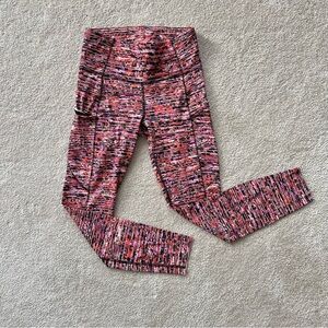 Lululemon Fast and Free Tight II 25" Nulux Flash Pleat Orange Multi size 6